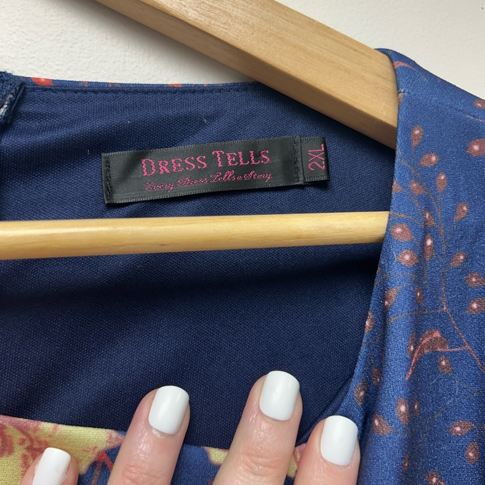 Elegant Navy Floral 3/4 Sleeve Midi Dress - Picture 3 of 7